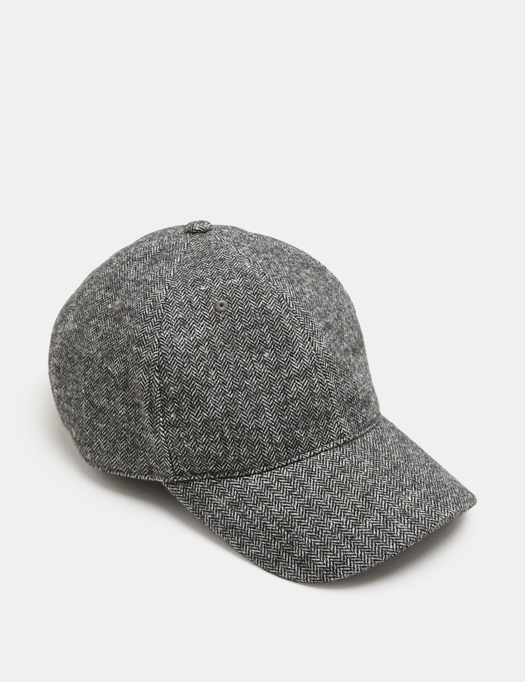 M&S Herringbone Baseball Cap with Wool - Grey Mix, Grey Mix