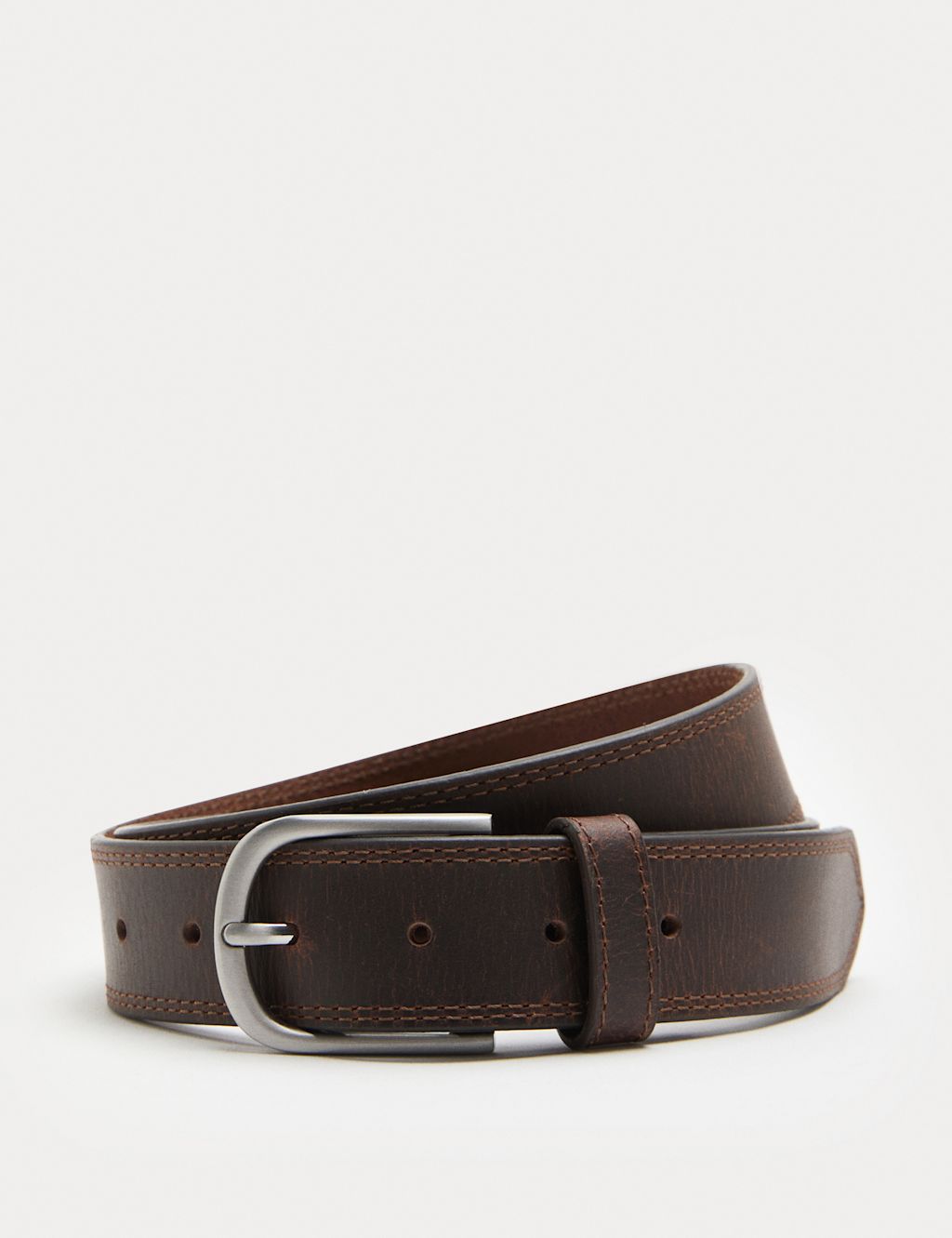 M&S Leather Stitch Detail Belt - 30-32 - Tan, Tan