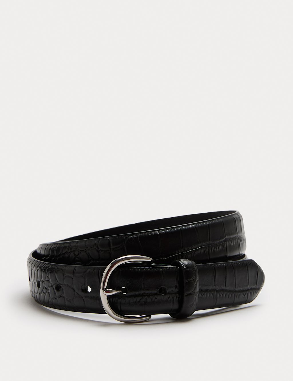 M&S Leather Croc Texture New Buckle Belt - 42-44 - Black, Black