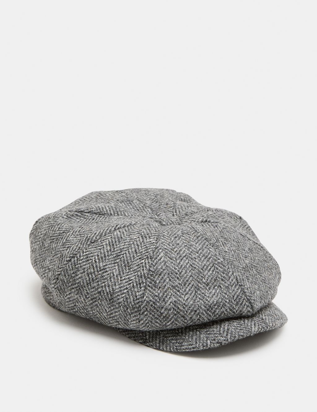 M&S Pure Wool Herringbone Baker Boy Hat - S - M - Grey Mix, Grey Mix
