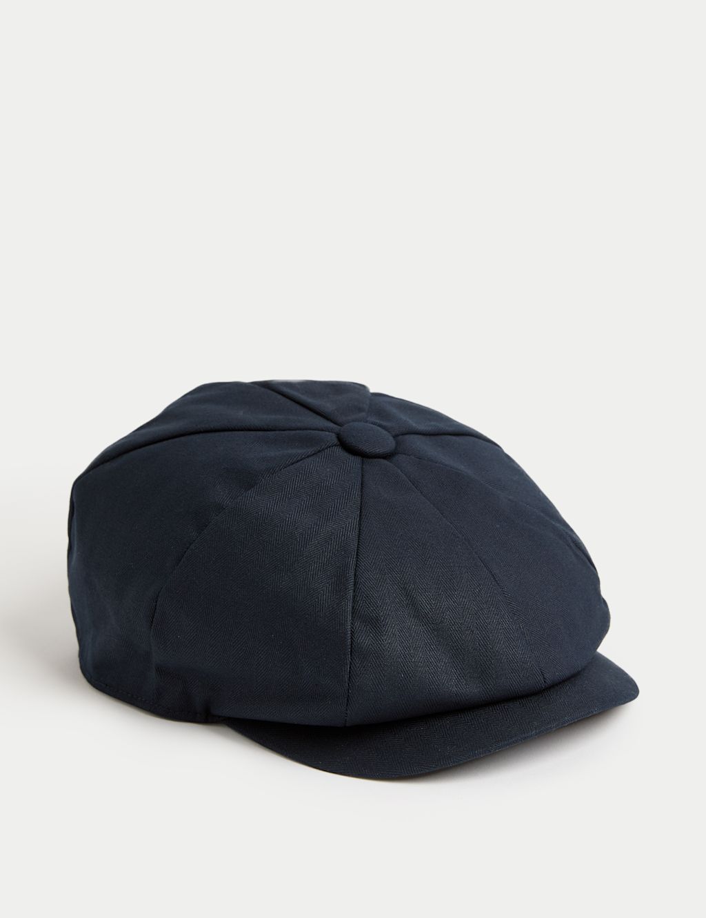 M&S Pure Cotton Herringbone Baker Boy Hat - S-M - Navy, Navy
