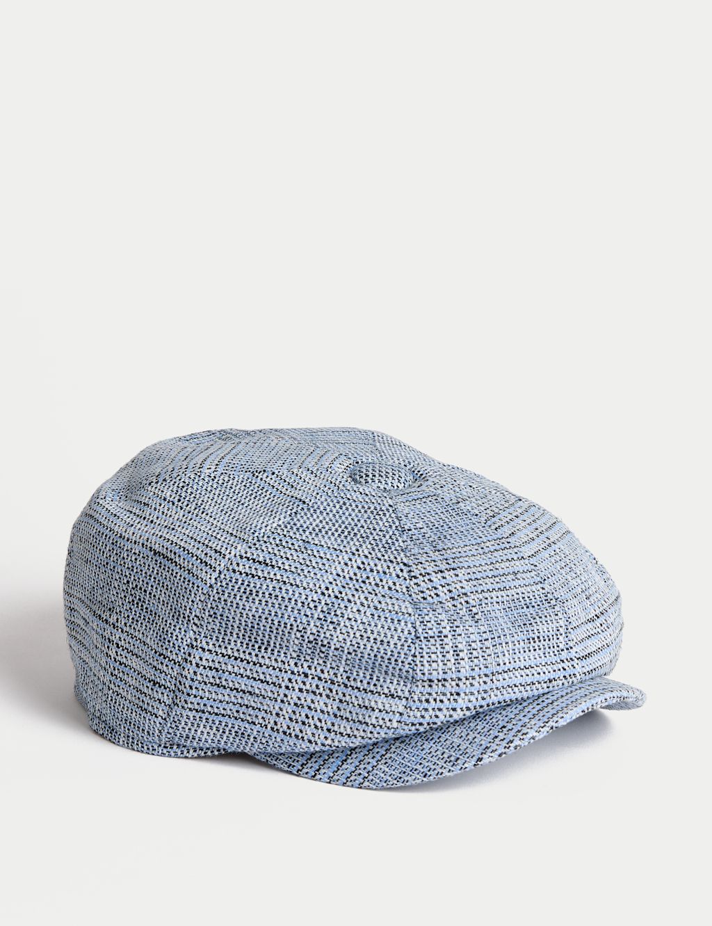 M&S Linen Rich Checked Baker Boy Hat - L-XL - Blue Mix, Blue Mix