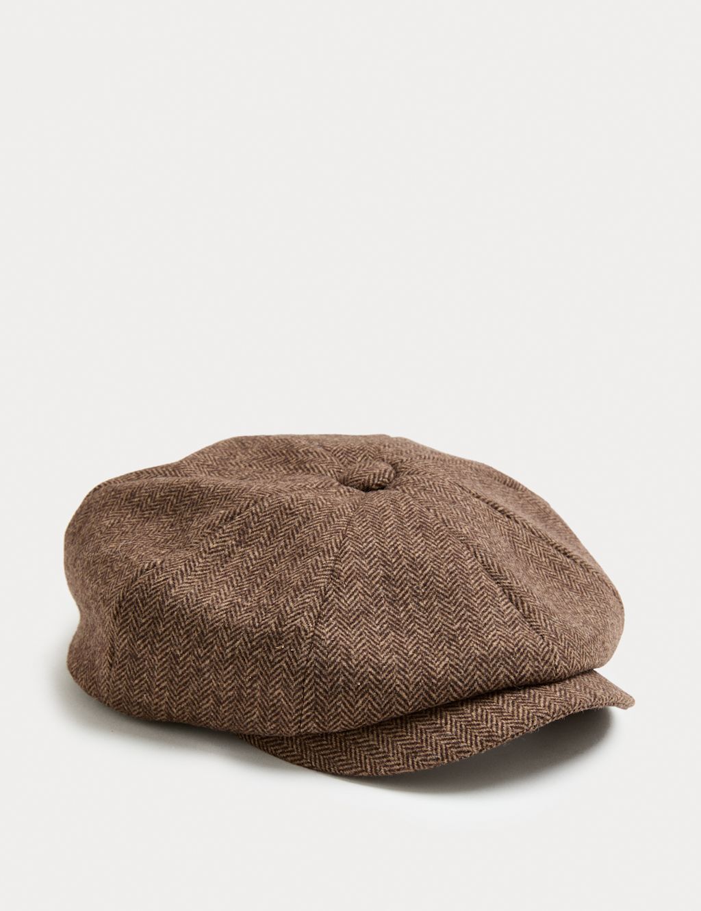 M&S Herringbone Wool Blend Baker Boy Hat - L-XL - Brown Mix, Brown Mix
