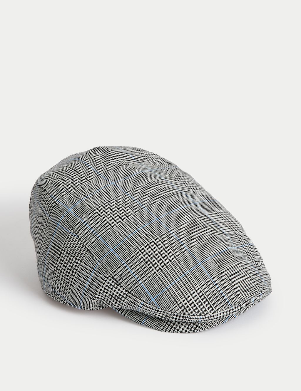 M&S Wool Linen Checked Flat Cap - L-XL - Grey Mix, Grey Mix