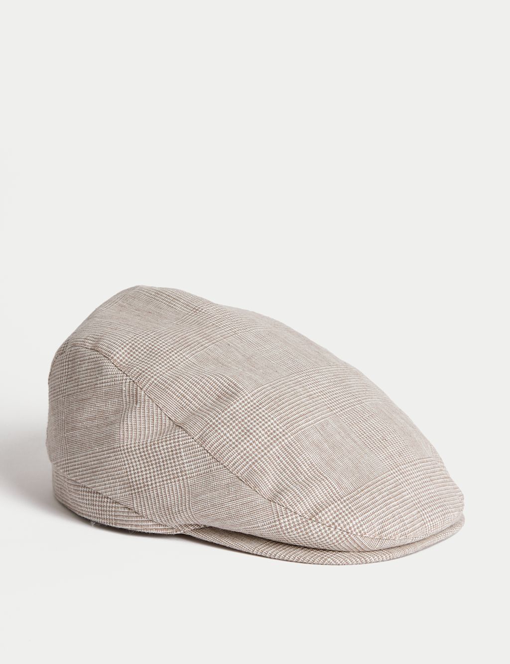M&S Linen Cotton Checked Flatcap - S-M - Natural Mix, Natural Mix