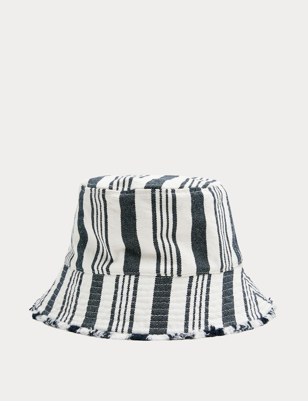 M&S Pure Cotton Striped Bucket Hat - S - M - Navy Mix, Navy Mix