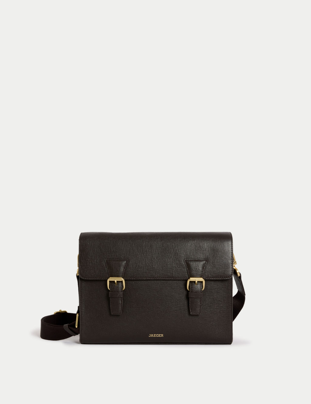 JAEGER  Leather Buckle Messenger Bag - 1SIZE - Chocolate, Chocolate