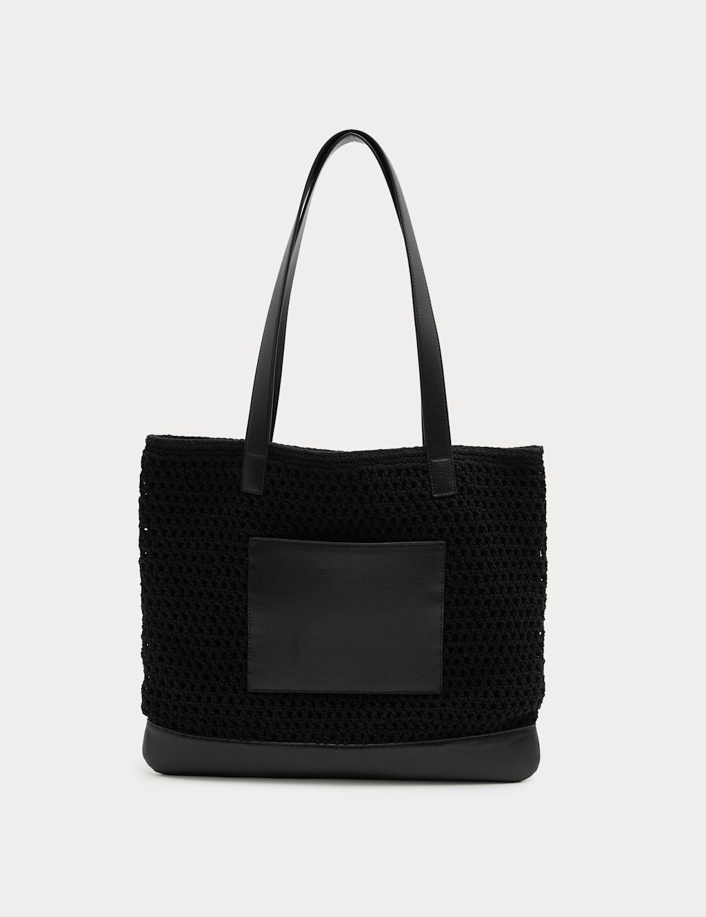 M&S Pure Cotton Crochet Style Tote Bag - Black, Black