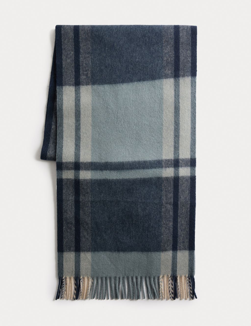 Autograph Merino Wool Checked Scarf - 1SIZE - Navy Mix, Navy Mix