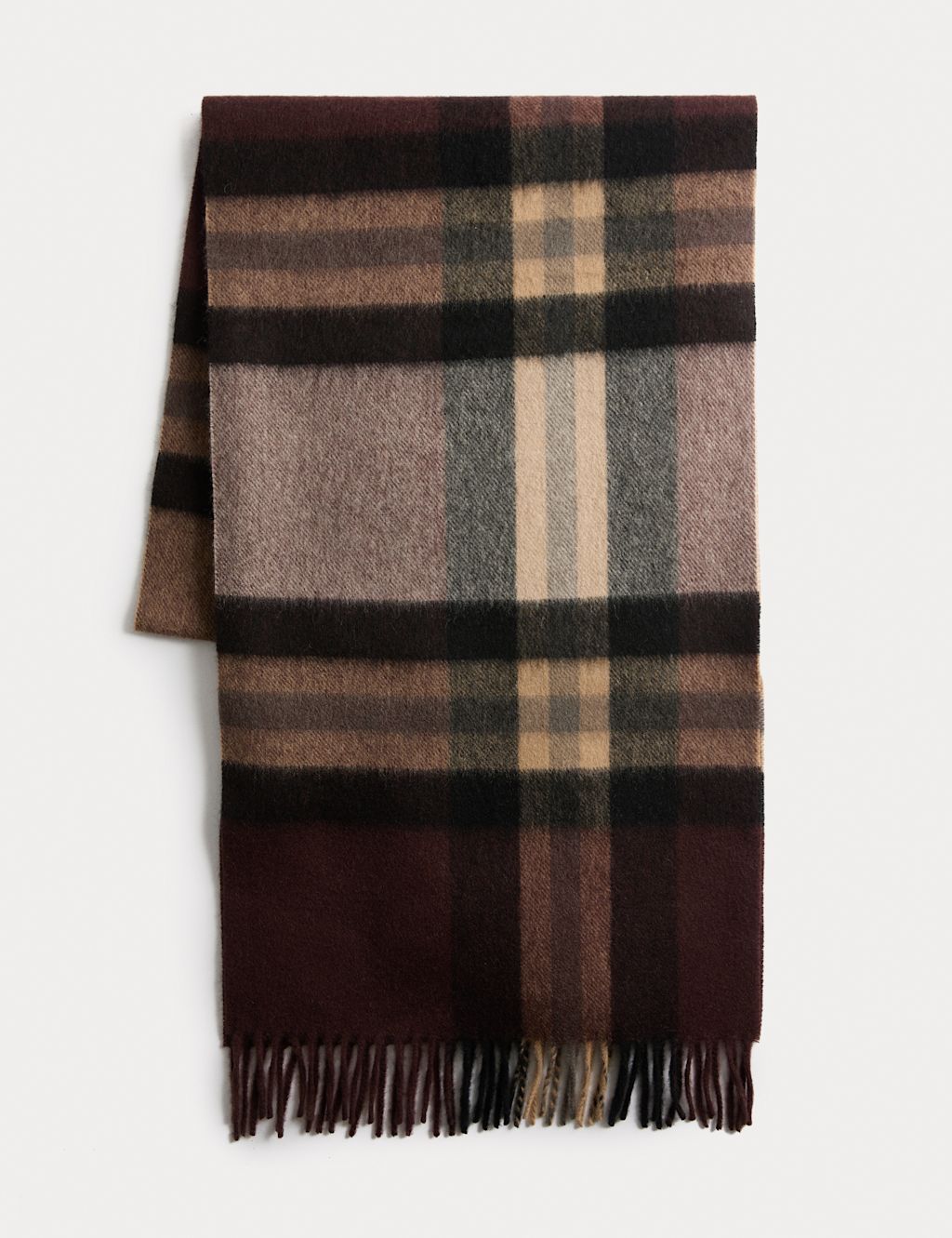 Autograph Merino Wool Checked Scarf - 1SIZE - Brown, Brown