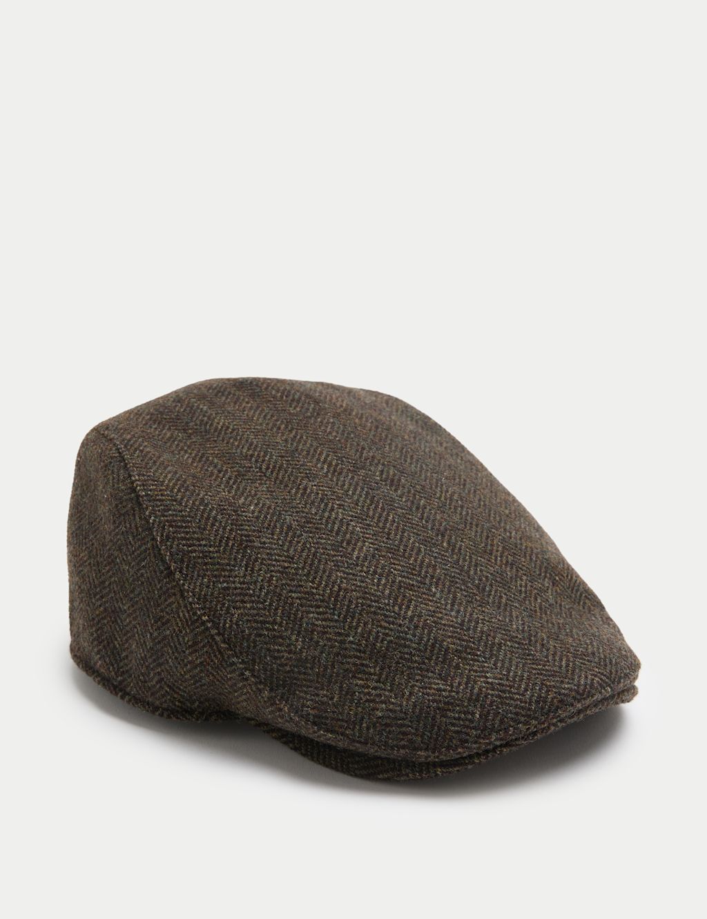 M&S Pure Wool Herringbone Flat Cap - L - XL - Khaki, Khaki