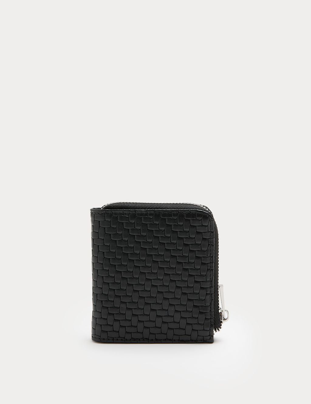 M&S Faux Leather Textured Bi-Fold Zip Wallet - Black, Black