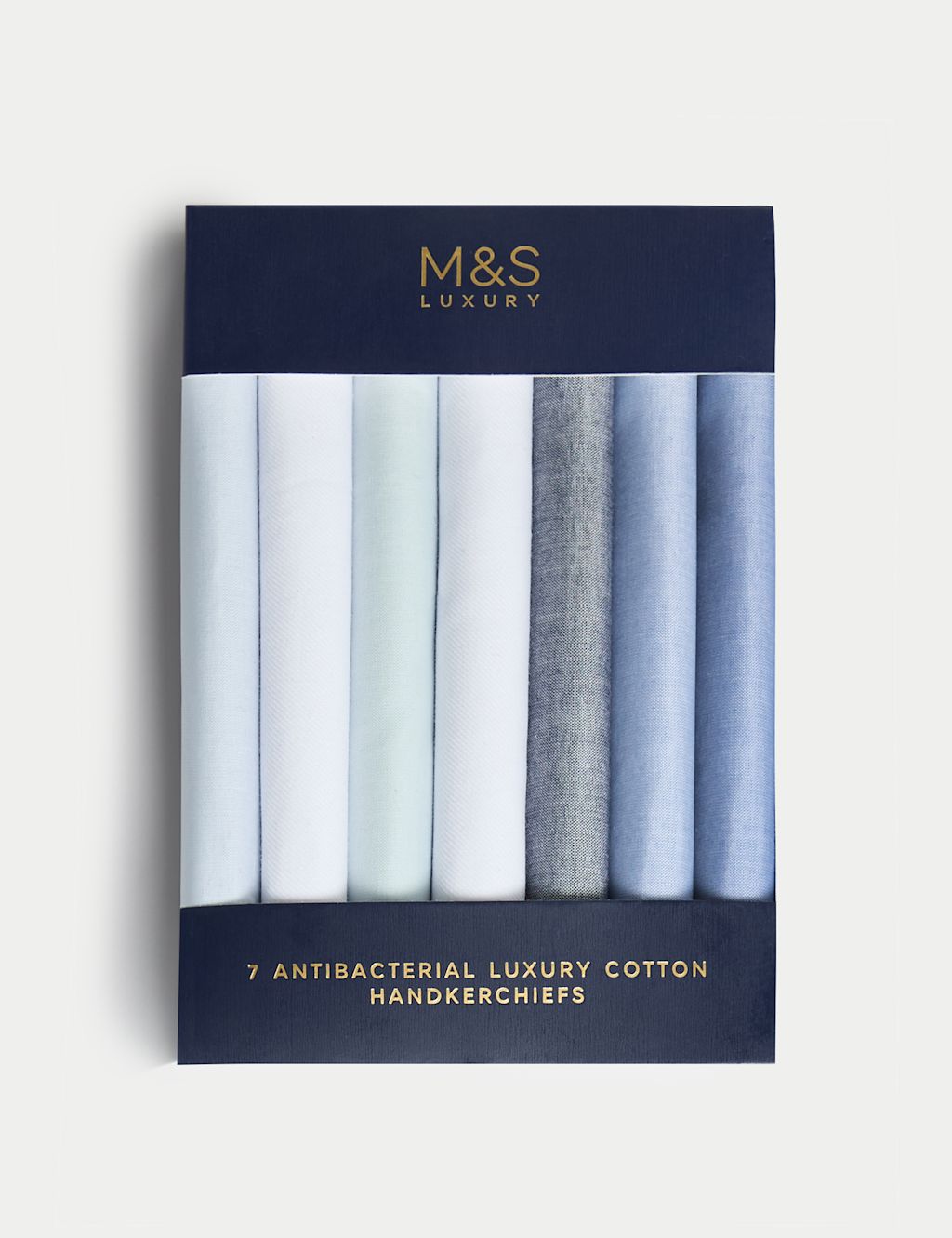 M&S 7pk Antibacterial Pure Cotton Handkerchiefs - 1SIZE - Blue Mix, Blue Mix
