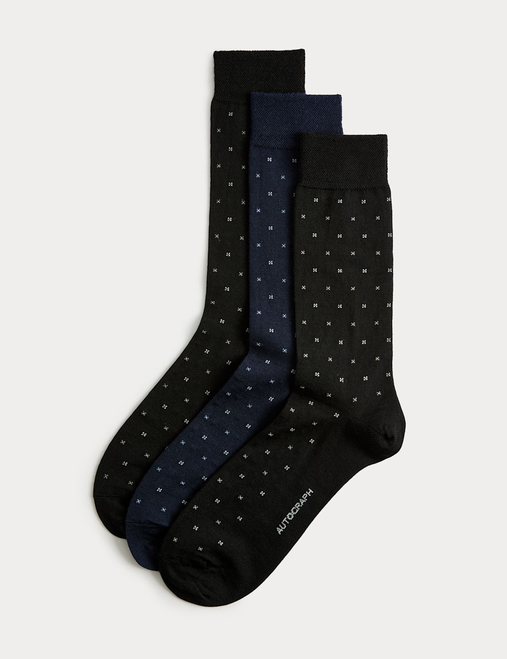 Autograph 3 Pack Geometric Merino Wool Blend Socks - 12&frac12;-14&frac12; - Black Mix, Black Mix