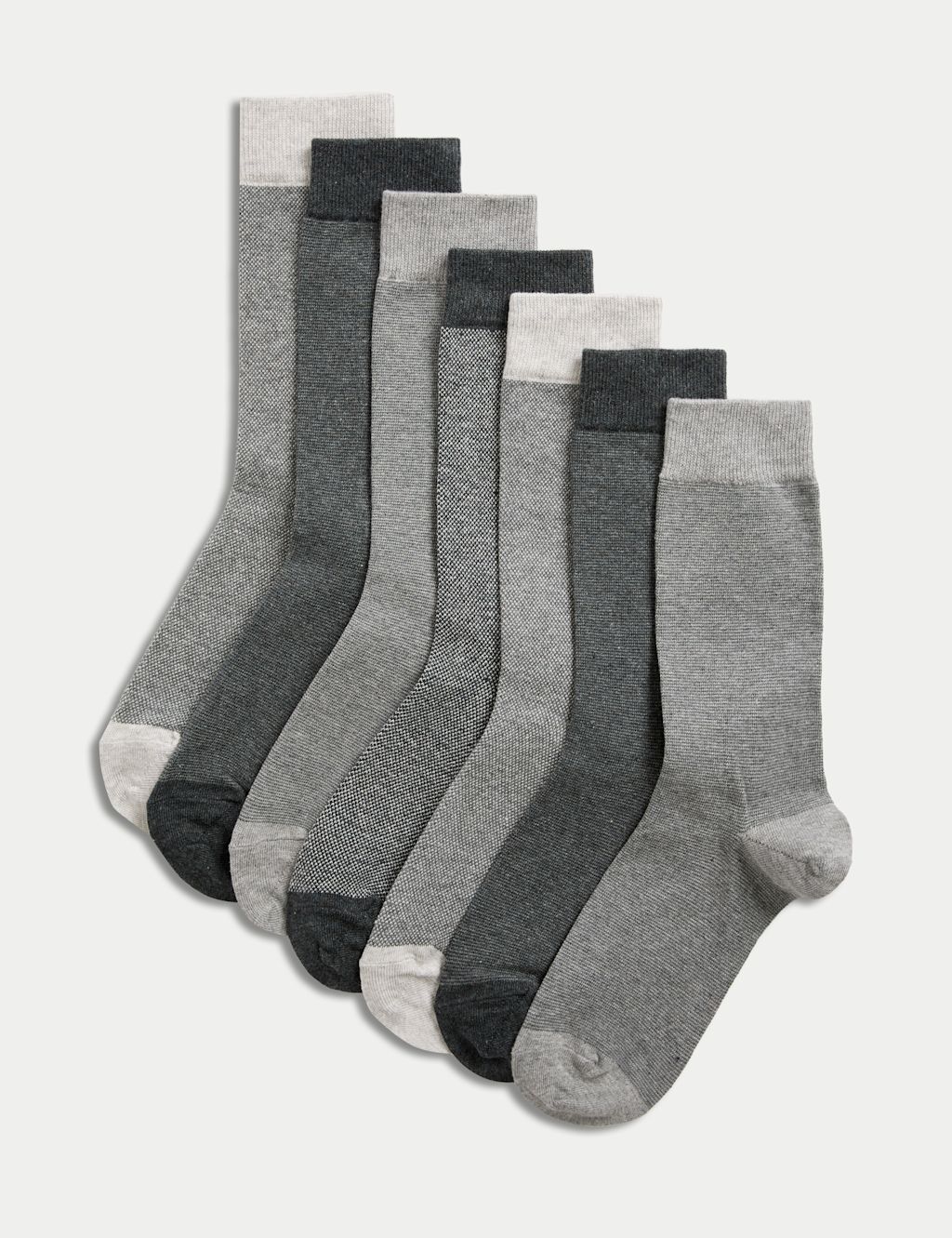 M&S 7 Pack Cool & Fresh&trade; Cotton Rich Socks - 6-8&frac12; - Medium Grey Mix, Medium Grey Mix