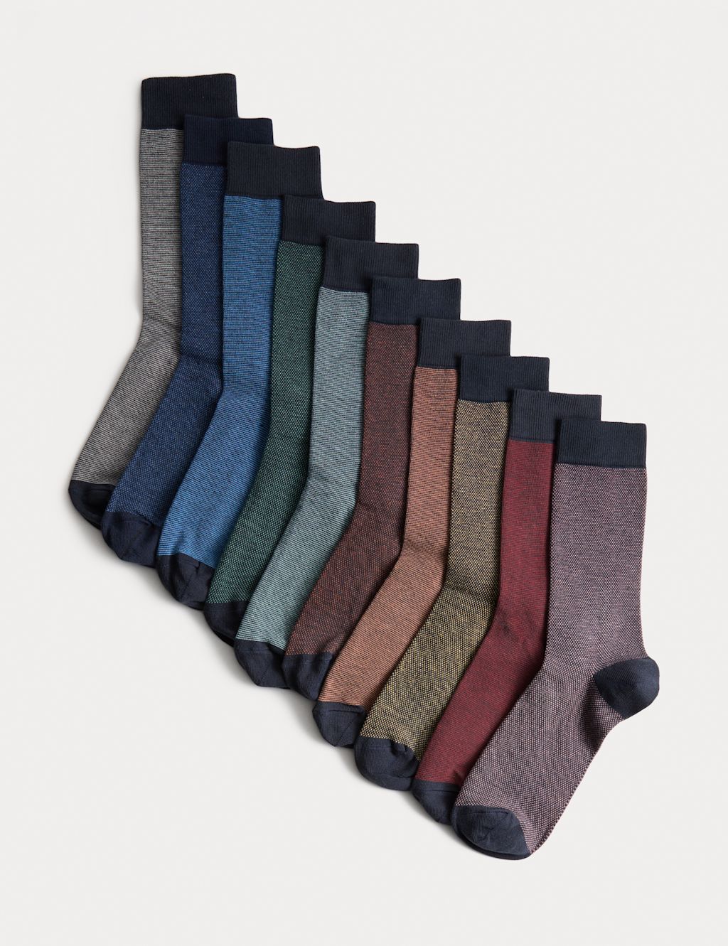 M&S 10pk Pique Cotton Rich Socks - 12&frac12;-14&frac12; - Multi, Multi