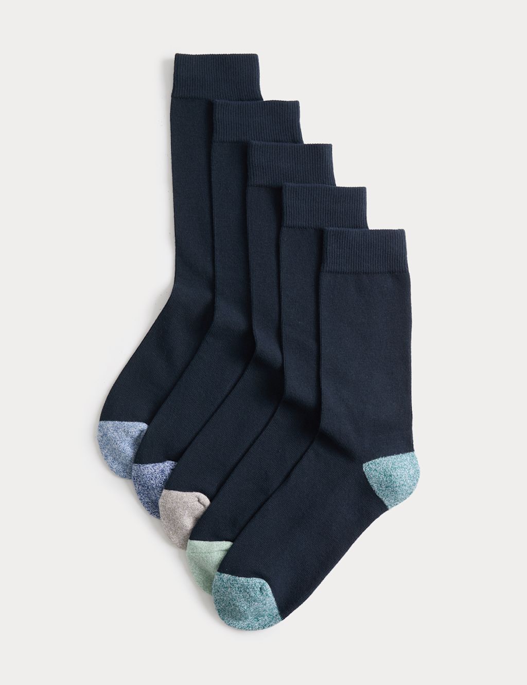 M&S 5 Pack Cool & Fresh&trade; Cotton Rich Cushioned Socks - 9-12 - Navy Mix, Navy Mix