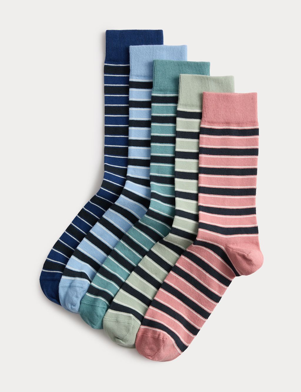 M&S 5 Pack Cool & Fresh&trade; Striped Cotton Rich Socks - 12&frac12;-14&frac12; - Multi, Multi