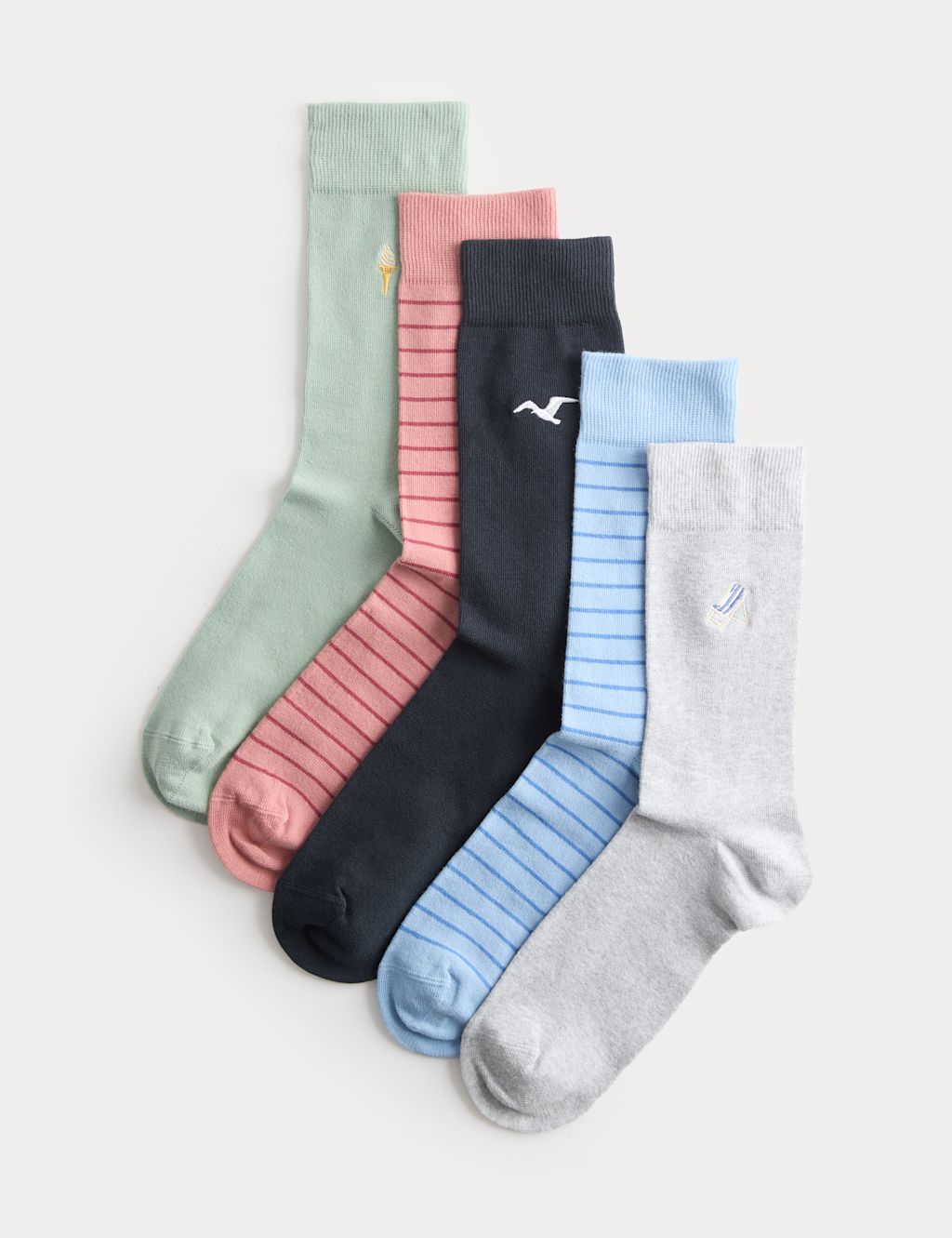 M&S 5 Pack Cool & Fresh&trade; Seaside Cotton Rich Socks - 6-8&frac12; - Multi, Multi