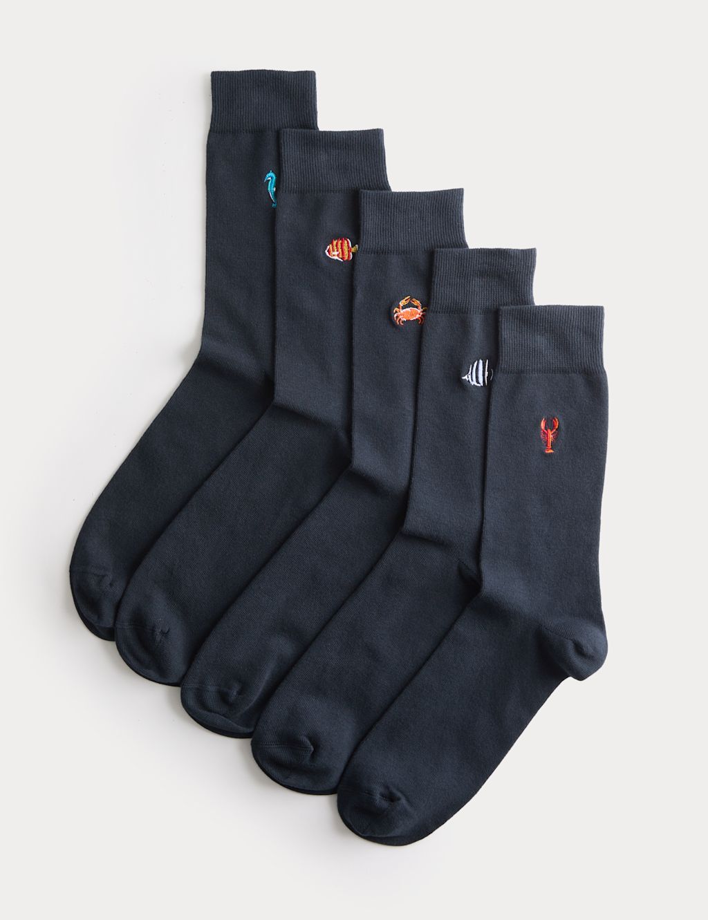 M&S 5 Pack Cool & Fresh&trade; Sea Creatures Cotton Rich Socks - 12&frac12;-14&frac12; - Navy Mix, Navy Mix