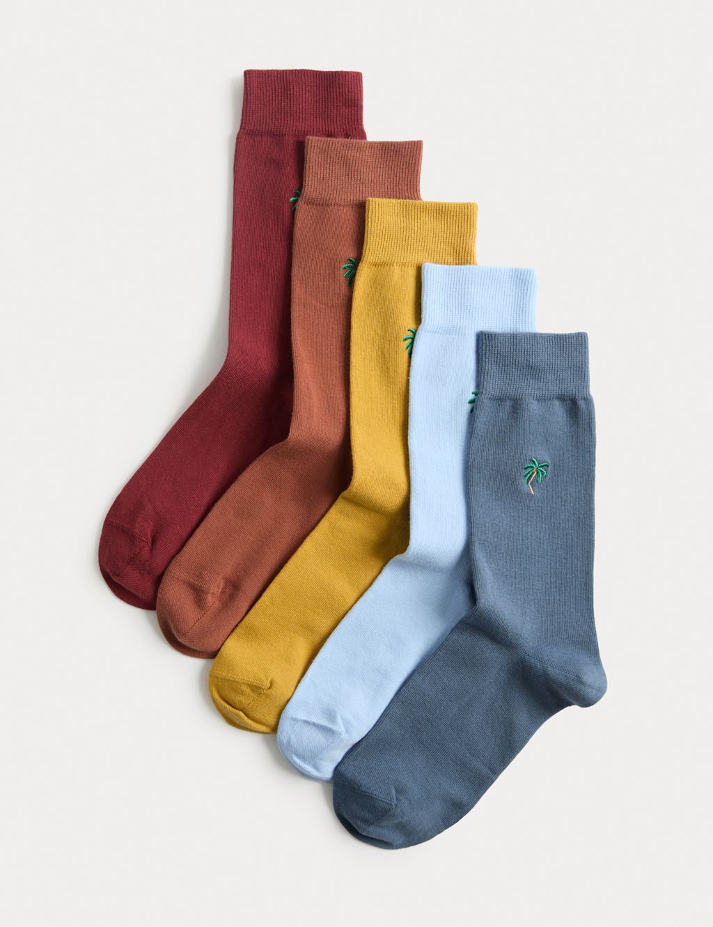 M&S 5 Pack Cool & Fresh&trade; Palm Tree Cotton Rich Socks - 12&frac12;-14&frac12; - Multi, Multi