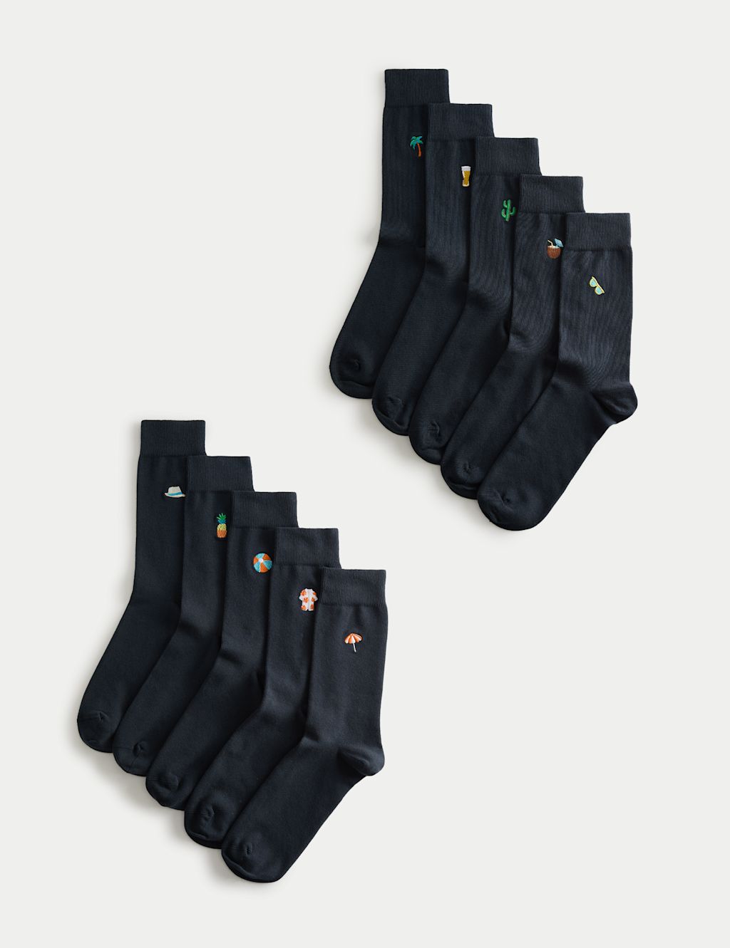 M&S 10 Pack Cool & Fresh&trade; Cotton Rich Holiday Socks - 12&frac12;-14&frac12; - Navy Mix, Navy Mix