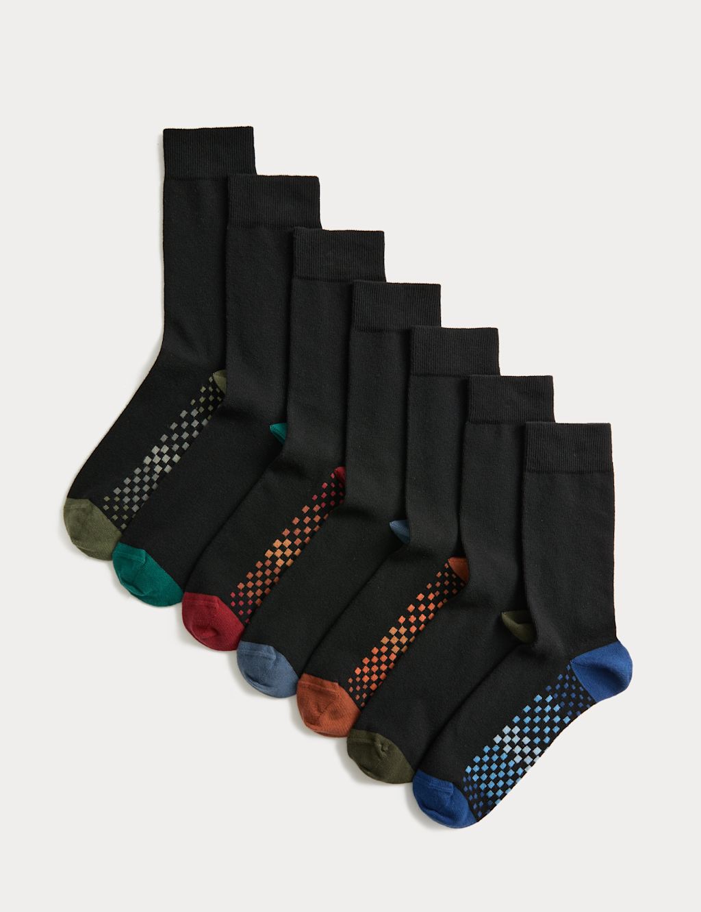 M&S 7 Pack Cool & Fresh&trade; Geo Cotton Rich Socks - 6-8&frac12; - Black Mix, Black Mix