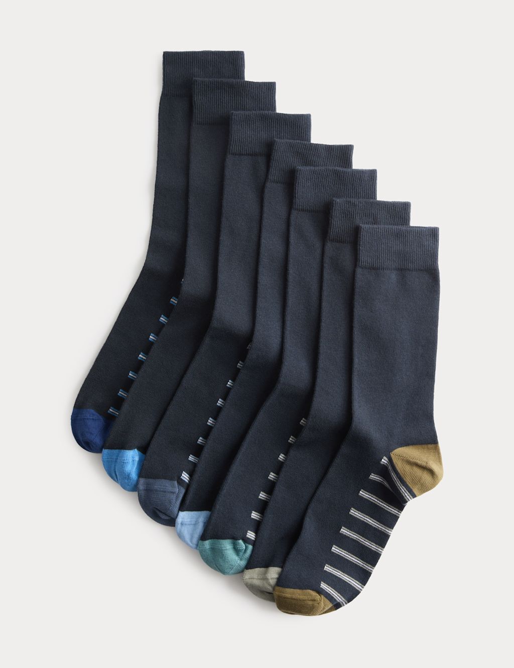 M&S 7 Pack Cool & Fresh&trade; Striped Cotton Rich Socks - 12&frac12;-14&frac12; - Navy Mix, Navy Mix