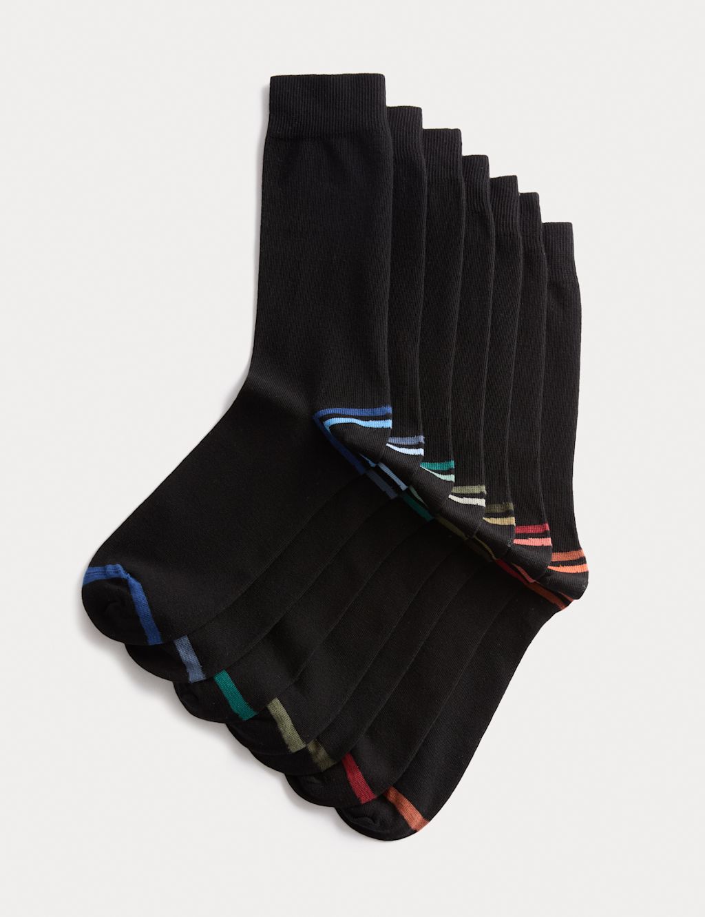 M&S 7 Pack Cool & Fresh&trade; Striped Cotton Rich Socks - 6-8&frac12; - Black Mix, Black Mix