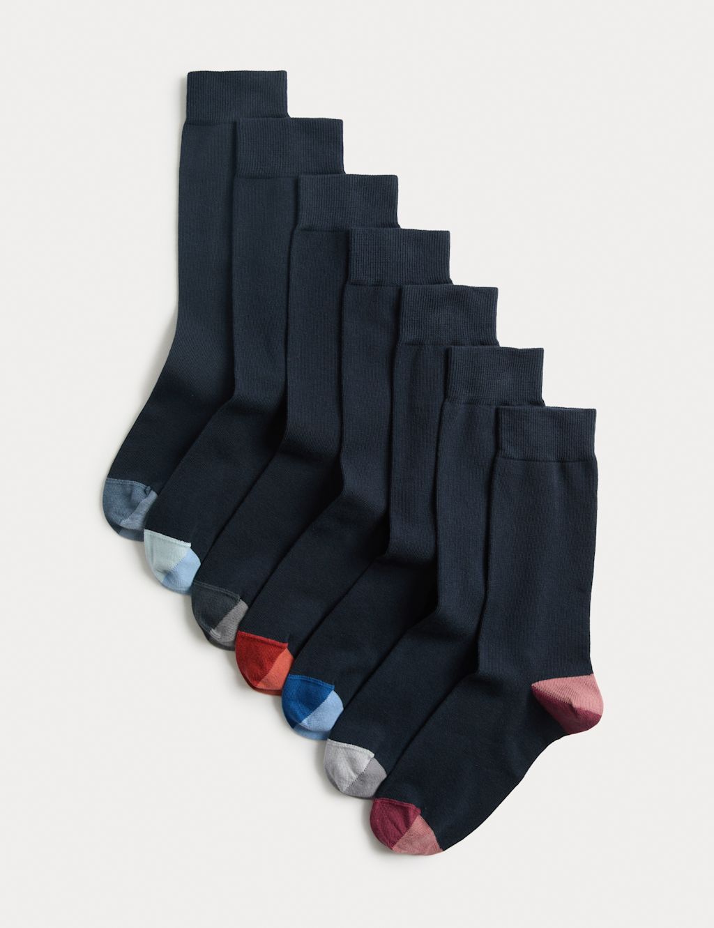 M&S 7 Pack Cool & Fresh&trade; Colour Block Cotton Rich Socks - 12&frac12;-14&frac12; - Navy Mix, Navy Mix