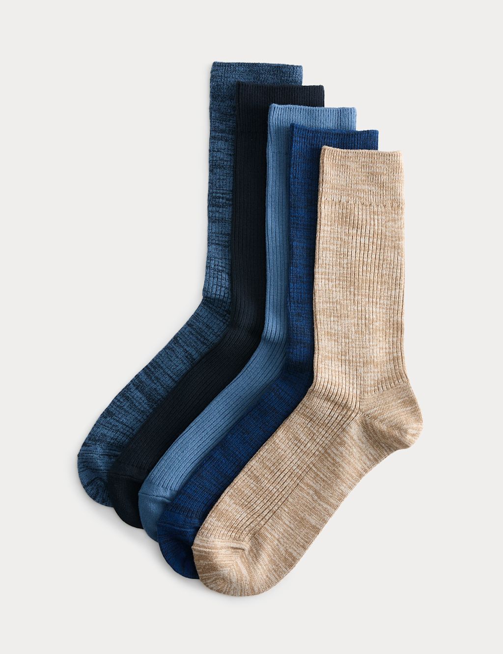 M&S 5 Pack Cotton Rich Ribbed Socks - 9-12 - Denim Mix, Denim Mix