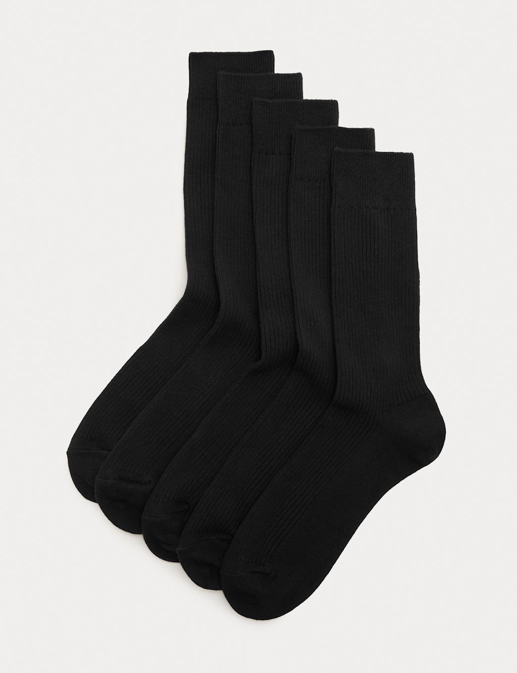 M&S 5 Pack Cotton Rich Ribbed Socks - 12&frac12;-14&frac12; - Black, Black