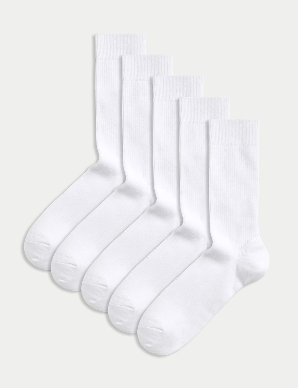 M&S 5 Pack Cotton Rich Ribbed Socks - 12&frac12;-14&frac12; - White, White