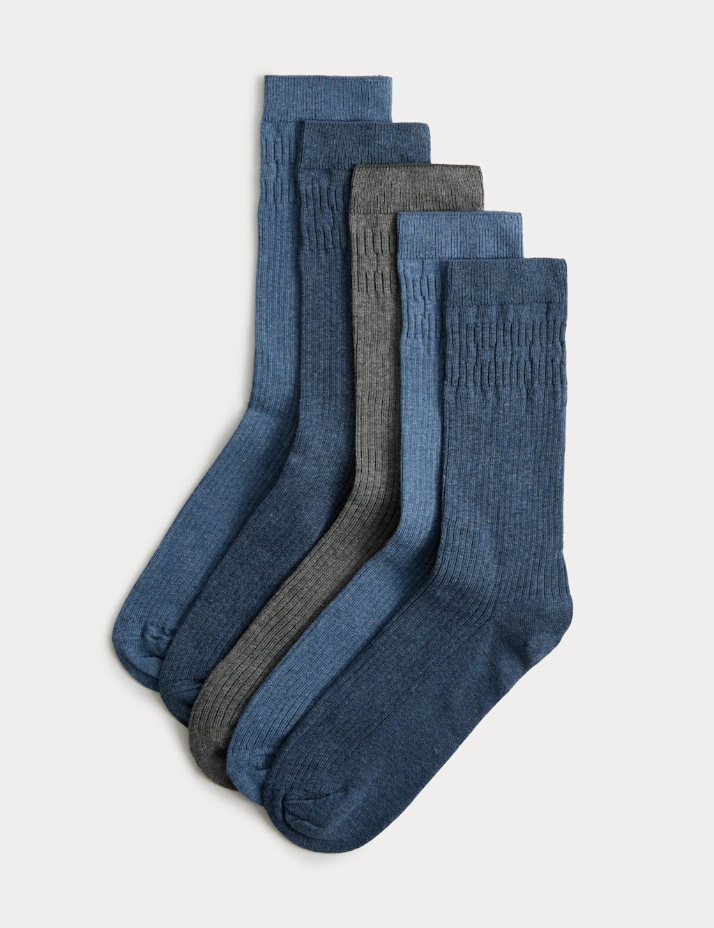 M&S 5 Pack Cotton Rich Gentle Grip Socks - 12&frac12;-14&frac12; - Blue Mix, Blue Mix