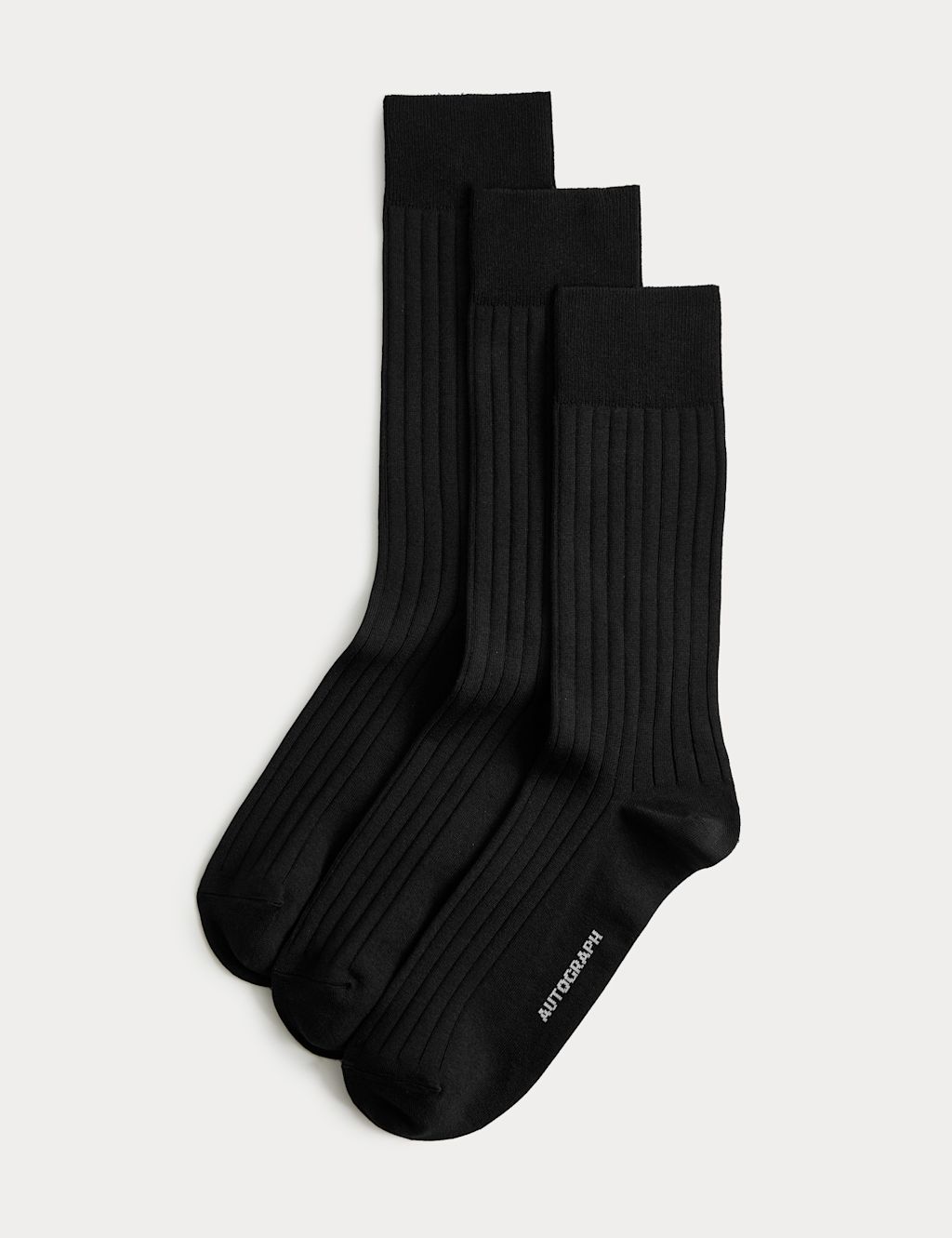 Autograph 3 Pack Egyptian Cotton Rich Ribbed Socks - 6-8&frac12; - Black, Black