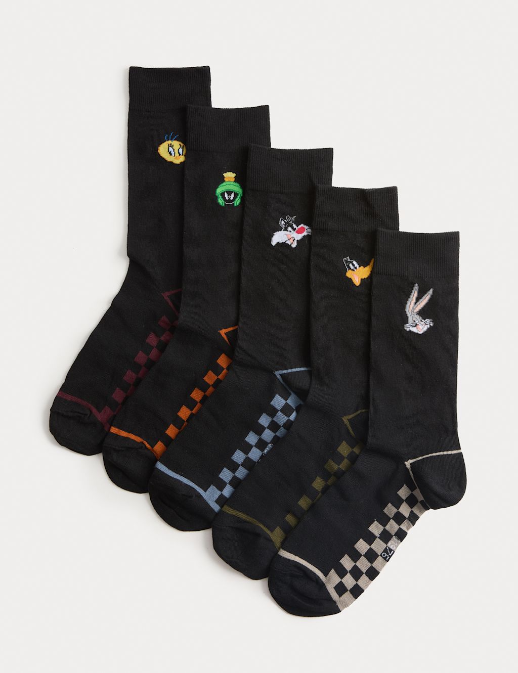 M&S 5 Pack Cool & Fresh&trade; Looney Tunes&trade; Cotton Rich Socks - 12&frac12;-14&frac12; - Black Mix, Black Mix