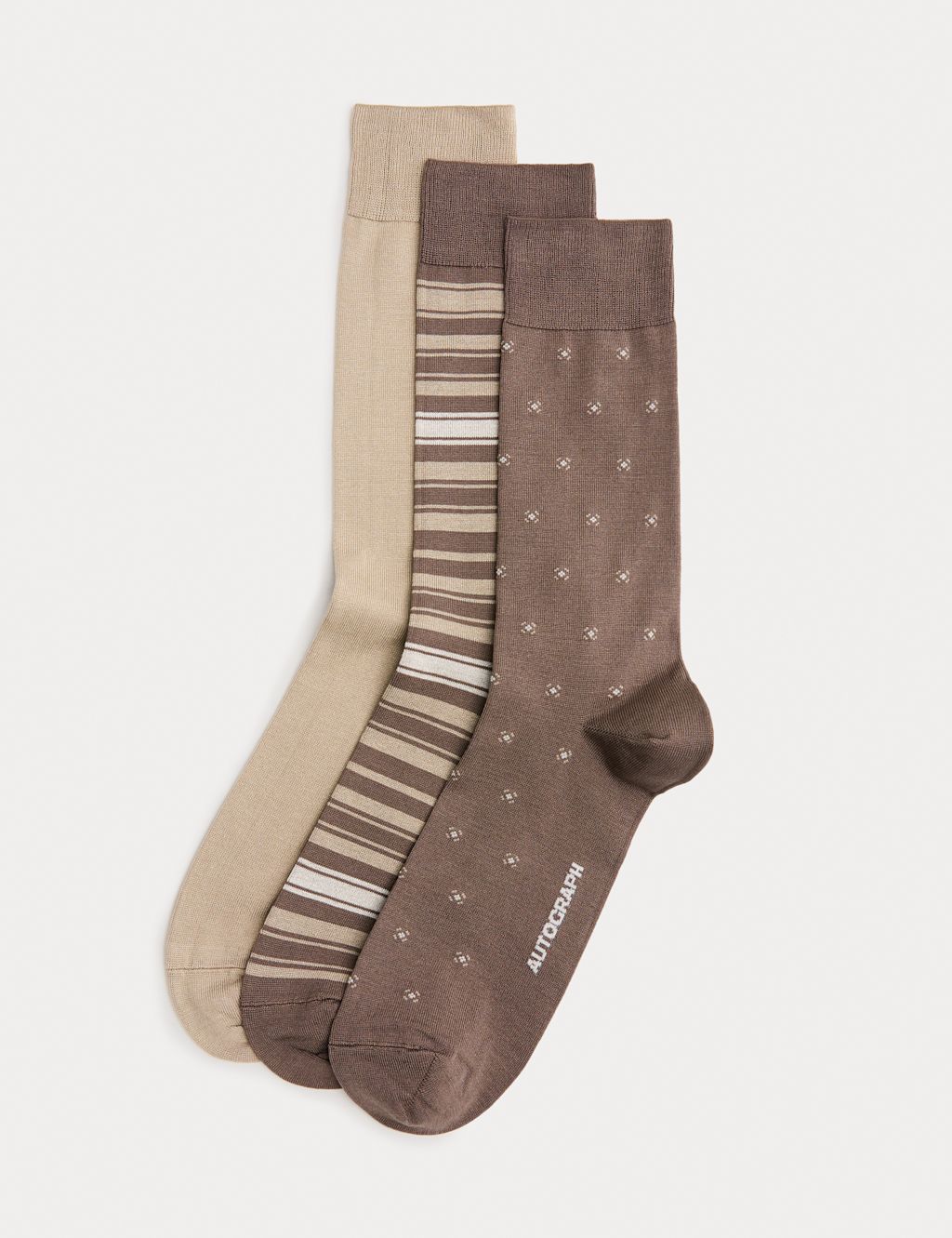 Autograph 3 Pack Mercerised Cotton Rich Socks - 6-8&frac12; - Brown Mix, Brown Mix
