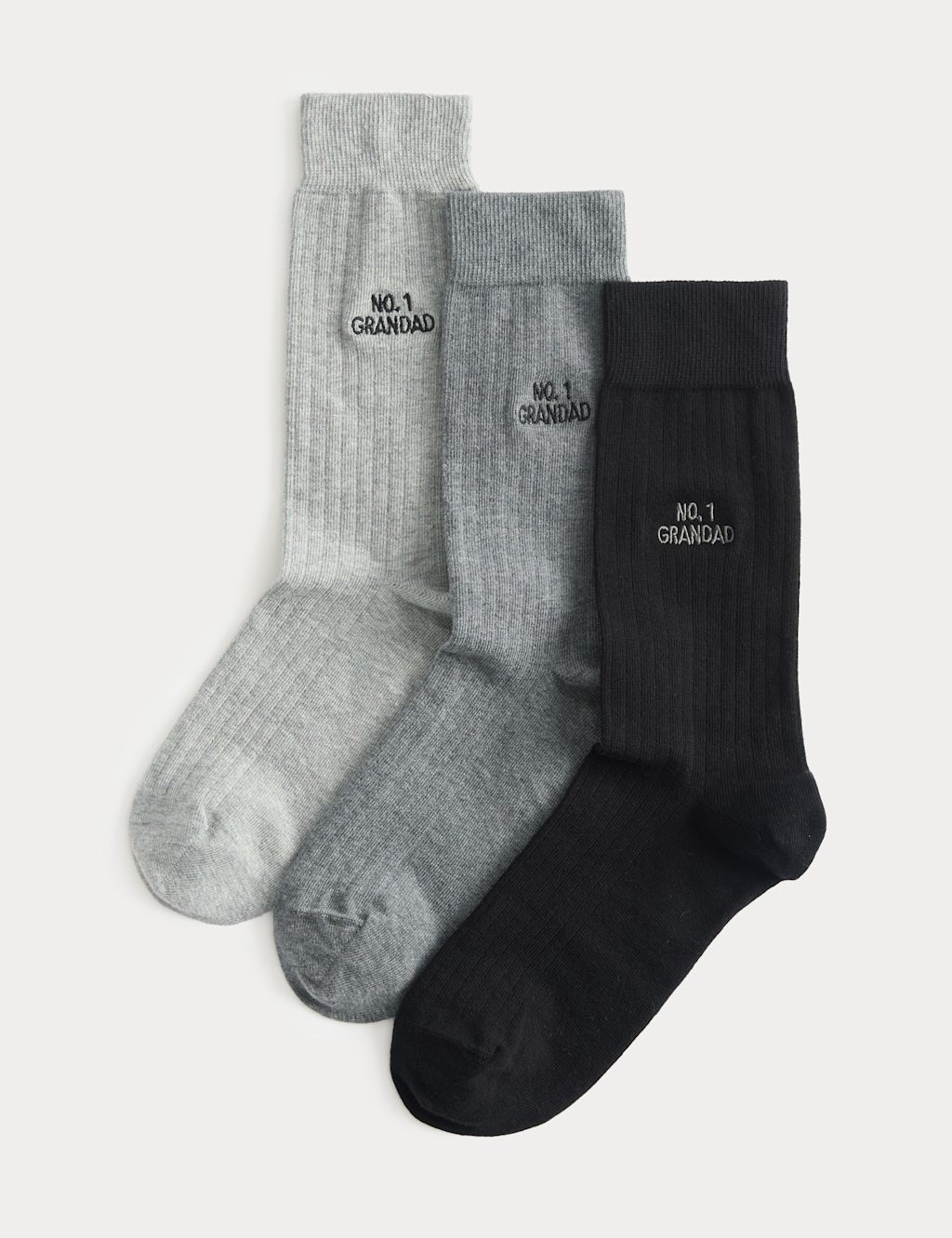 M&S 3 Pack Cotton Rich No.1 Grandad Socks - 6-8&frac12; - Grey Mix, Grey Mix