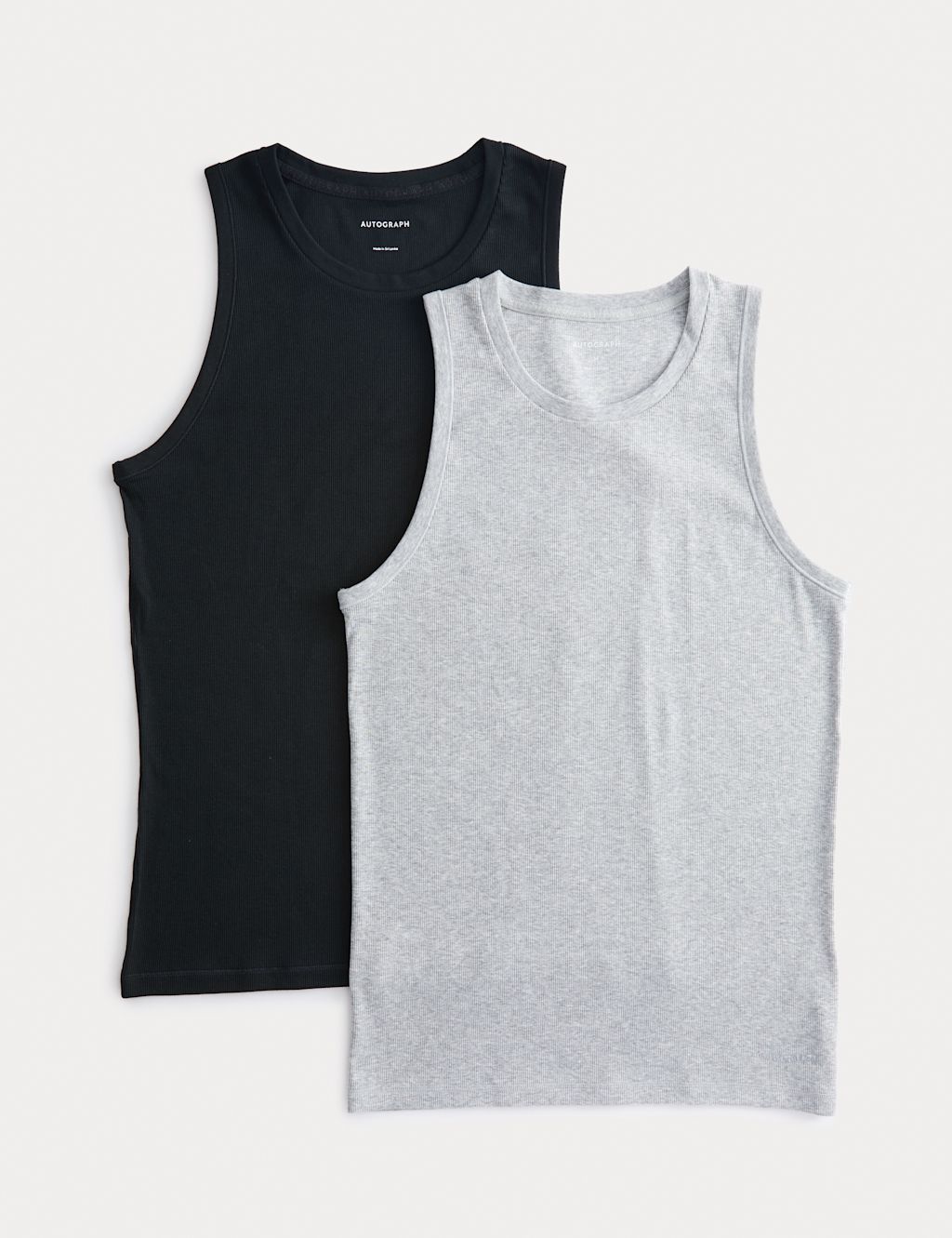 Autograph 2 Pack Cotton Rich Ribbed Sleeveless Vests - Black Mix, Black Mix