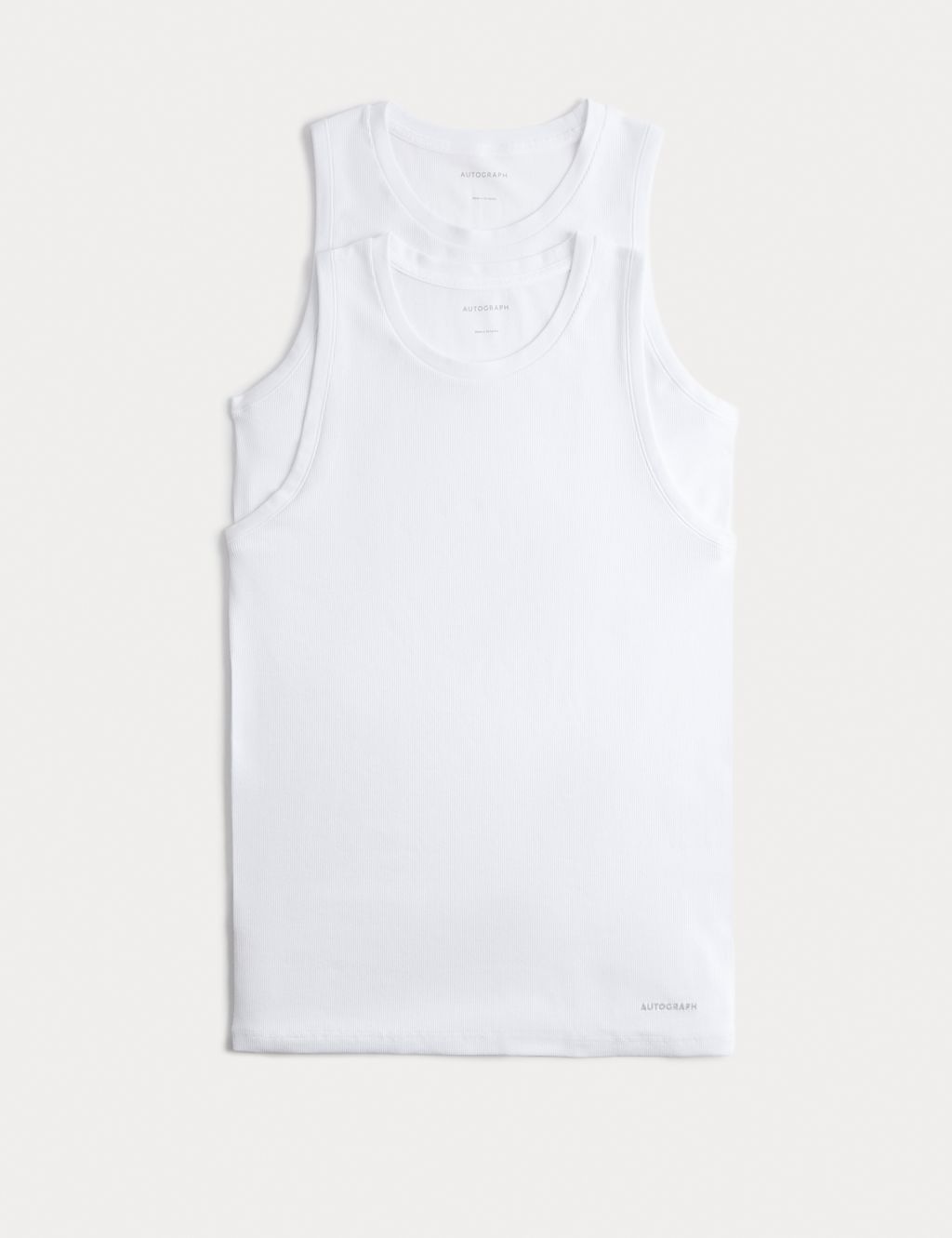 Autograph 2 Pack Cotton Rich Ribbed Sleeveless Vests - White, White