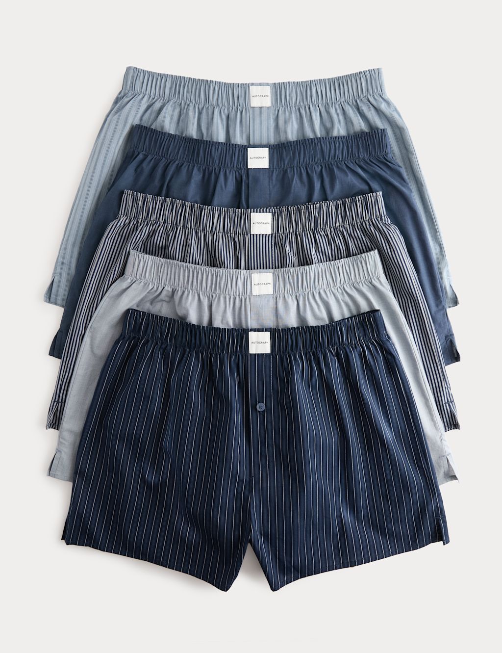 Autograph 5 Pack Pima Cotton Rich Striped Woven Boxers - 2XL - Blue Mix, Blue Mix