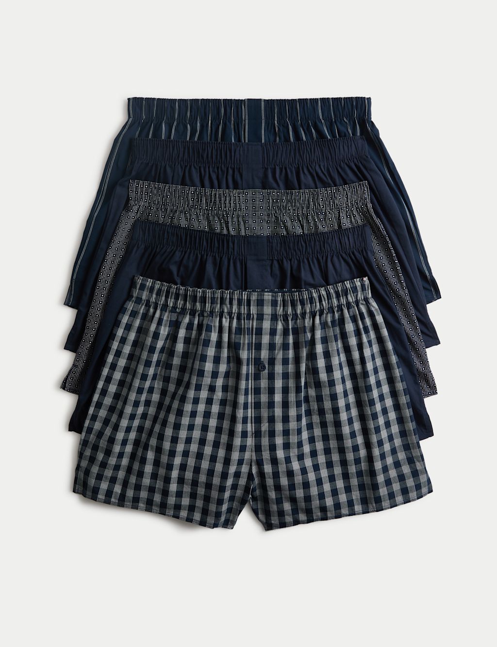 M&S 5 Pack Pure Cotton Assorted Woven Boxers - 2XL - Dark Navy, Dark Navy