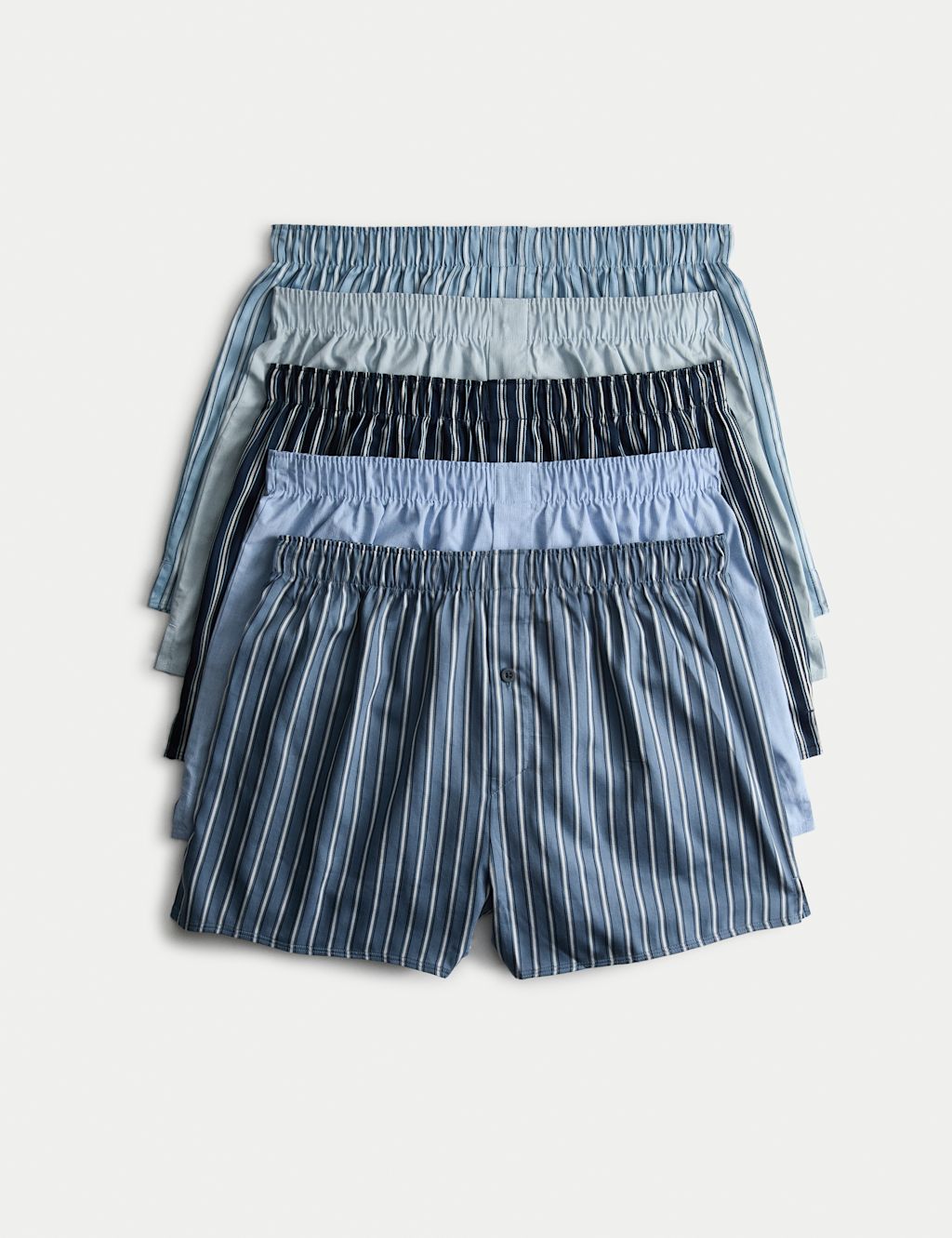 M&S 5 Pack Pure Cotton Sateen Striped Woven Boxers - L - Chambray, Chambray