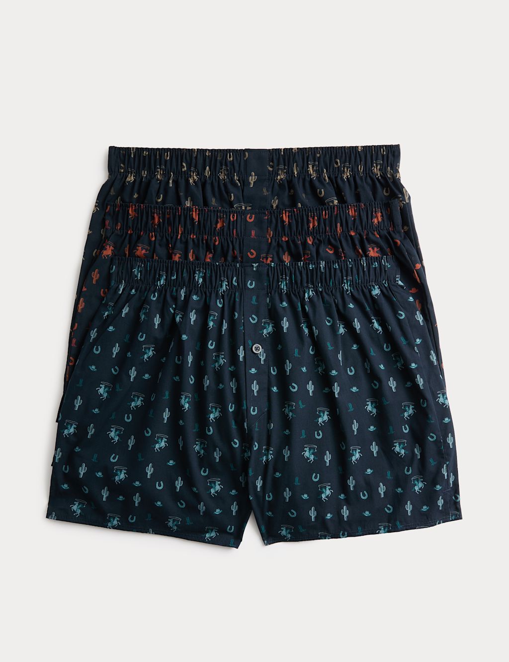 M&S 3 Pack Pure Cotton Rodeo Woven Boxers - S - Navy Mix, Navy Mix