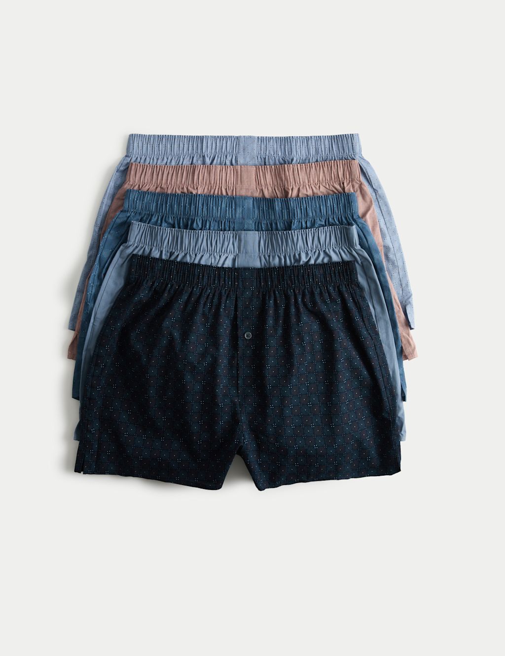 M&S 5 Pack Pure Cotton Foulard Woven Boxers - S - Navy Mix, Navy Mix