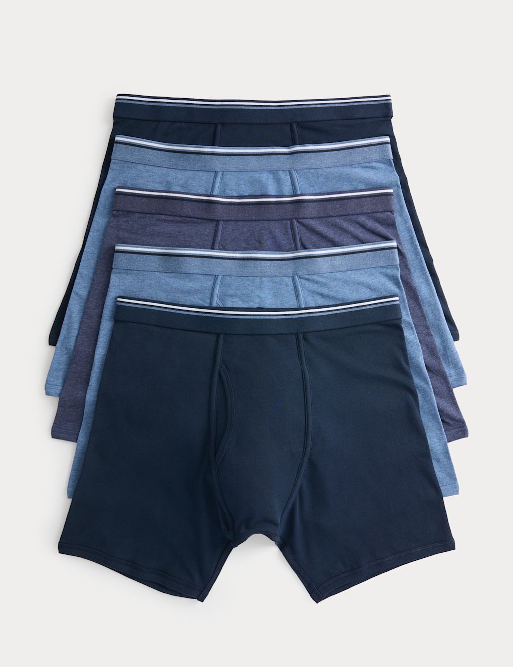M&S 5 Pack Cotton Stretch Longer Length Trunks - 2XL - Blue Mix, Blue Mix