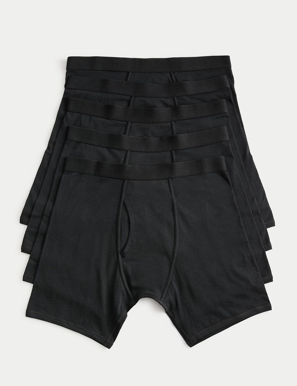 M&S 5 Pack Cotton Stretch Longer Length Trunks - L - Black, Black
