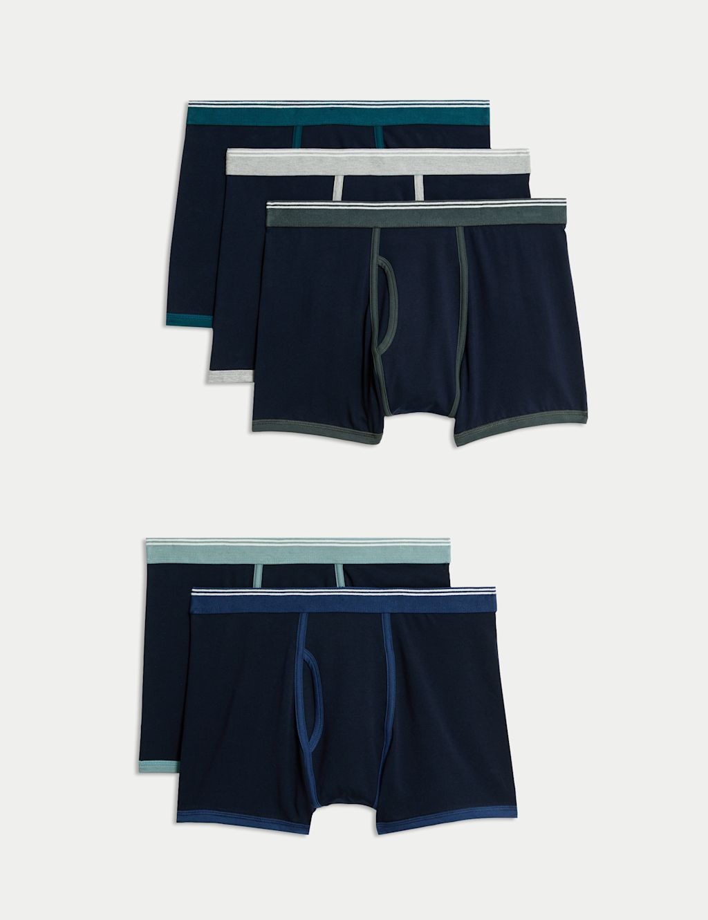 M&S 5 Pack Cotton Stretch Cool & Fresh&trade; Trunks - L - Navy Mix, Navy Mix
