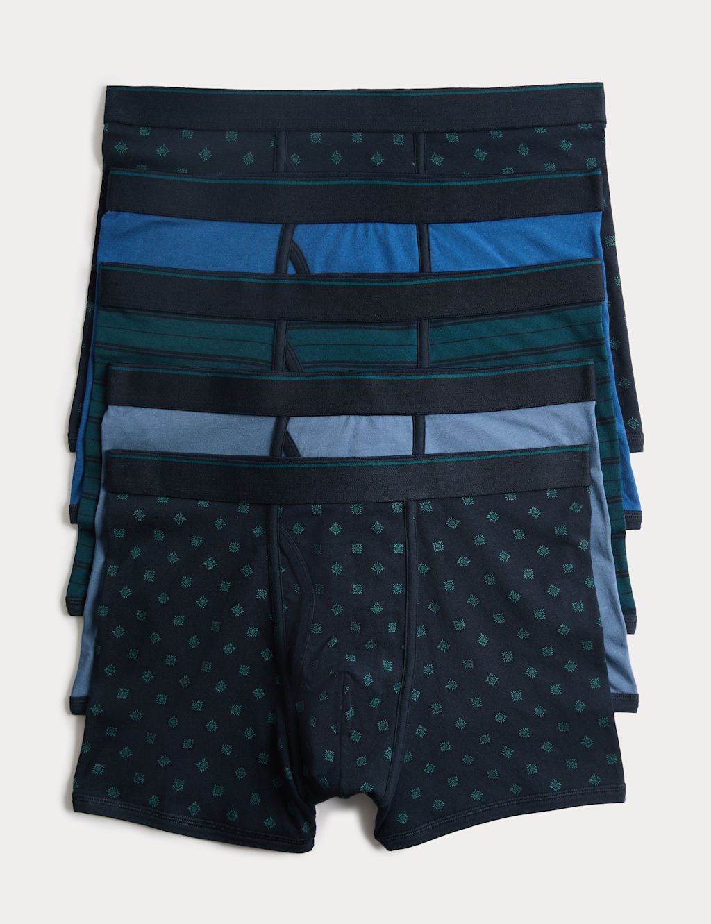 M&S 5 Pack Cotton Stretch Geometric Trunks - XL - Navy Mix, Navy Mix