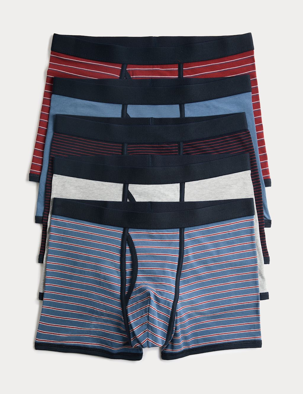 M&S 5 Pack Cotton Stretch Striped Trunks - L - Multi, Multi